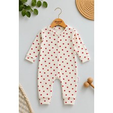Dinamik çocuk Kız Bebek Tulum Ekru Minik Kalp Desenli Uzun Kollu Çıtçıtlı Pamuklu Mevsimlik Tulum 1-3-6 Ay