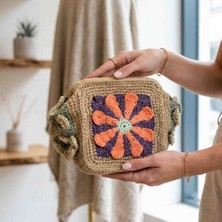 Creatif La Femme Çiçekli Kağıt Ip Burslu Clutch Portföy Çanta