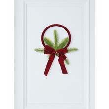 Parti Adresi Yılbaşı Kapı Süsü Kadife Kurdeleli Dekoratif Kapı Çelengi 26 cm