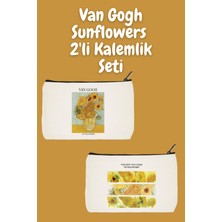 Designedfy Van Gogh Sunflowers 2'li Makyaj Çantası Avantaj Seti, Kalemlik, Cüzdan, Bez Çanta