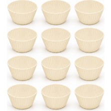 Siliconly 12'li Silikon Muffin Mini Kek KALIBI-%100 Silikon Yanmaz-Tekrar Kullanılabilir Kek Kalıbı-Ekru