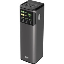 Bix 200W 24000MAH Powerbank Pd3.1 Hızlı Şarj, Çift Usb-C + Usb-A Dijital Ekranlı Macbook, Tablet ve Telefonlarla Uyumlu Taşınabilir Şarj Cihazı