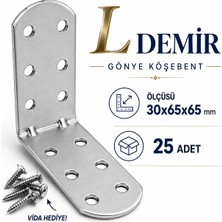 Badem10 Oval Başlı L Demir Gönye 30X65X65 mm 25 Adet Set Dayanıklı Metal Bağlantı Aparatı Köşe Sabitleme