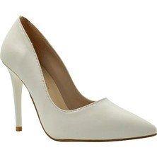 Baret Stiletto Kadın 10 cm Topuklu Krem Ayakkabı