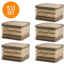 Hig Home 5\'li Set Mor Şeffaf Kapaklı Hurç – 28X32X15 cm Orta Boy Dolap Içi Kıyafet ve Havlu Düzenleyici