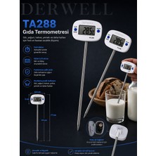 Derwell Yeni 2026 Taşınabilir Akıllı Isı Sıcaklık TA-288 Ölçer Pratik Tek Elle Kullanım Kolay Kontrol Geniş Ekran Mutfak Şef Derecesi Hassas Ölçüm Dayanıklı Sıvı Katı Yemek Süt Yoğurt Mama Termometresi