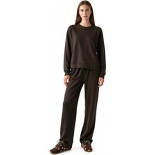 Hiccup Kadınlar Modal Touch Basic Sweatshirt & Geniş Paça Pantolon Ikili Takım Koyu Mocha Kahve
