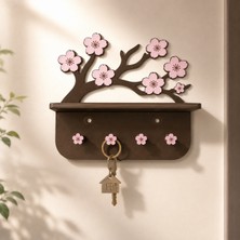 Zintek Çiçekli Duvar Anahtarlık Organizeri 20×18 cm – 4 Askılı Dekoratif Raf