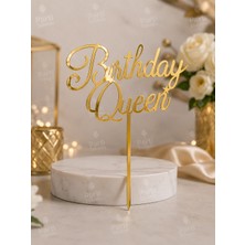 Parti Dükkanı Birthday Queen Gold Pasta Üstü Süsü – Aynalı Akrilik Ayaklı Kadın Doğum Günü Pasta Süsü Cake Topper