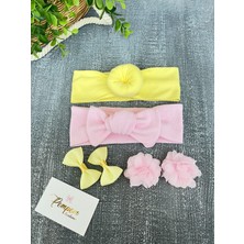 Pempem Bandana Kız Bebek Pembe ve Sarı Bandana ve Toka Seti