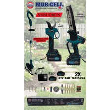 Mur-Cell 21V  3AH Kömürsüz Dijital Göstergeli 3'lü Bahçe Seti Şarjlı Makas-Çim Biçme-Testere