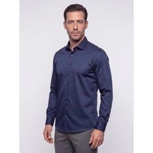White Stone Lacivert Non-Iron Pamuklu Dynamic Fit Erkek Uzun Kollu Gömlek