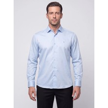White Stone Mavi Non-Iron Pamuklu Dynamic Fit Erkek Uzun Kollu Gömlek