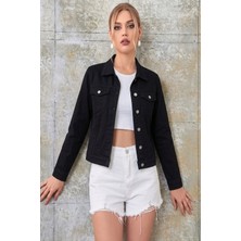 Hanope Kadın Siyah Kısa Likralı Denim Ceket