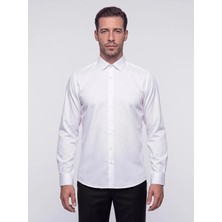 White Stone Beyaz Non-Iron Pamuklu Dynamic Fit Erkek Uzun Kollu Gömlek