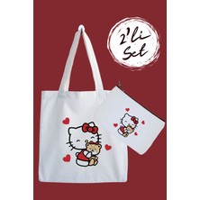Designedfy Hello Kitty 4 Su Geçirmez Bez Çanta ve Kalemlik 2'li Avantaj Seti