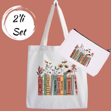 Designedfy Books Kampanyalı 2'li Bez Çanta ve Makyaj Çantası Seti