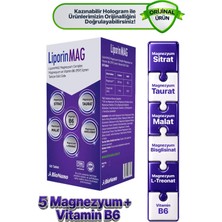 Liporinmag Magnezyum Complex (Sitrat, Malat, Bisglisinat, Taurat, L-Treonat) B6 200 Mg 60 Tablet