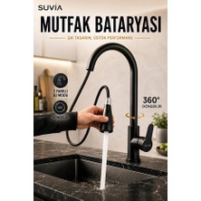 Suvia Mutfak Bataryası 3 Fonksiyonlu 360° Döner Uzatmalı Çekilebilir Başlıklı Evye Musluğu