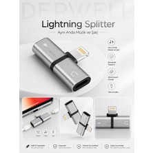 Derwell iPhone Uyumlu Çift Lightning Dönüştürücü Çoklayıcı Adaptör Aynı Anda Kesintisiz Şarj ve Müzik Dinleme Aparatı Kulaklık Çevirici Hub Premium Alüminyum Gövde Sağlam Dayanıklı Minimal Splitter