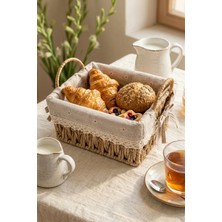 Makri Home Bambu Hasır Ekmek ve Sunum Sepeti Kumaş Astarlı Kompakt Boy, Kare 20X20X13 cm