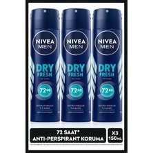 Nivea Men Erkek Sprey Deodorant Dry Fresh 150ML, 72 Saat Terlemeye Karşı Koruma, Alkolsüz, X3 Adet