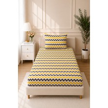 More Home Tek  Kişilik  Lastikli Çarşaf  + Yastık Kılıfı Zikzak Desen