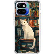 TechTree General Mobile Gm 26 One 5g Uyumlu Kitaplık Beyaz Kedi Tasarımlı Baskılı Silikon Kılıf