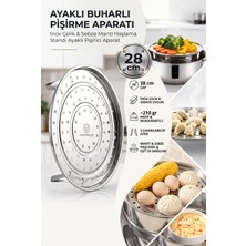 Empressco Inox Çelik Ayaklı Buharlı Pişirme Aparatı - 28 cm Çok Amaçlı Tencere Içi Haşlama Standı