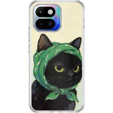 TechTree General Mobile Gm 26 One 5g Uyumlu Babushka Yeşil Başörtülü Siyah Kedi Baskılı Silikon Kılıf
