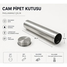 Labolist Cam Pipet Kutusu 5 cm Boy 18 cm Paslanmaz Çelik
