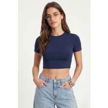 Ritnice Kadın New Serra %100 Pamuk Lacivert Crop Top