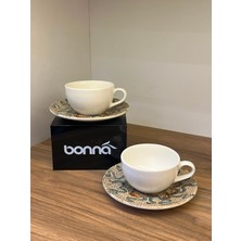 Bonna Mezopotamya Güneş Gourmet Kahve Fincan Tabağı 16 cm Mat Beyaz Kahve Fincanı 250 cc 4 Parça