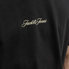 Jack & Jones Erkek Siyah Oversize Script Logolu Bisiklet Yaka Tişört