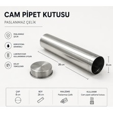 Labolist Cam Pipet Kutusu 8 cm Boy 26 cm Paslanmaz Çelik