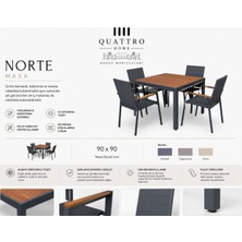 Quattro Home Norte 90X90 Alüminyum Bahçe Masası Ahşap Görünümlü Kare Dış Mekan Masa Uv ve Suya Dayanıklı