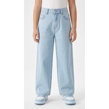 LC Waikiki Kız Çocuk Pantolon Kot Bol Paça Yüksek Bel Taşlı Işlemeli 5 Cep Jean Denim Geniş Wide Leg W66576D4