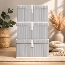 Çok Amaçlı Düzenleyici Kapaklı Sandık Tipi Kutu Hurç Organizer 3 Lü Set (Gri, Mini 40 x 30 x