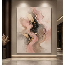 Sennight Kanvas Tablo Premium Soft Pembe Altın Dokulu Soyut - Modern Lüks Duvar Dekoru; Genç Kız Odası, Yatak Odası, Salon, Çalışma Odası