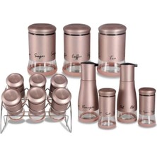 Onedekor 13 Parça Rose Gold Baharatlık, Kavanoz ve Yağlık&sirkelik Seti