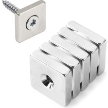 Dünya Magnet 5 Adet, Havşa Delikli, Neodyum Mıknatıs, 20X20X5 Mm, D:10/5 Mm, Köşeli, Güçlü