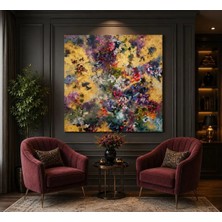 Sennight Kanvas Tablo Premium Soyut Çiçek Bahçesi – Altın Dokulu Lüks Duvar Tablosu; Modern Salon, Ofis, Antre, Yatak Odası; Büyük Boy, Çerçevesiz