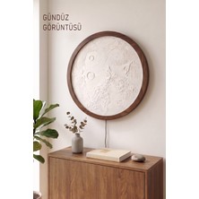 Woodnity Koyu Ceviz Renk Ahşap Çerçeveli Ay Tablo, Rgb LED Işıklı Bluetooth Kontrollü Duvar Dekoru