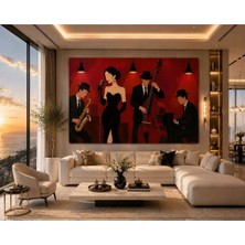 Sennight Kanvas Tablo Midnight Jazz Kırmızı Siyah Caz Konseptli Modern Lüks