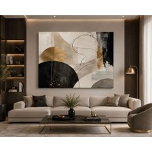 Sennight Kanvas Tablo Modern Soyut Geometrik – Siyah Bej Altın Tonlu Minimalist, Çerçevesiz Tek Parça Salon Yatak Odası