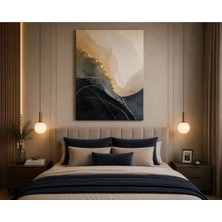 Sennight Kanvas Tablo Lacivert Bej Gold Soyut Mermer Efektli Modern Lüks Minimalist Duvar Dekoru Salon Yatak Odası Antre Dekoratif Tablo