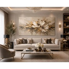 Sennight Kanvas Tablo Bej Altın Çiçek Dokulu Soyut – Modern Floral Duvar Dekoru, Yatak Odası Salon Antre Ofis Uyumlu Tek Parça Yatay