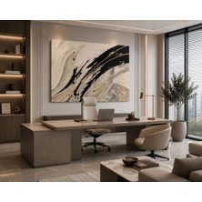 Sennight Kanvas Tablo Modern Soyut Siyah ve Altın Bej Mermer Dokulu Altın Çizgili Minimalist Dekoratif Tablo Salon, Ofis, Yatak Odası, Antre