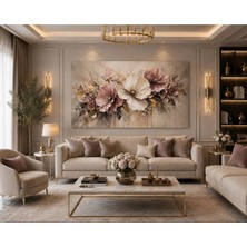 Sennight Pudra Gül Kurusu Çiçek Soyut Kanvas Tablo Modern Floral Duvar Dekoru Bej Altın Tonlu Yatay Salon Yatak Odası Dekoratif Tablo