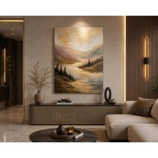 Sennight Kanvas Tablo Modern Soyut Nehir Manzarası Bej Gold Gri Dokulu Çerçevesiz Dikey Dekoratif Duvar Tablosu Salon Oturma Odası Antre Koridor Yatak Odası